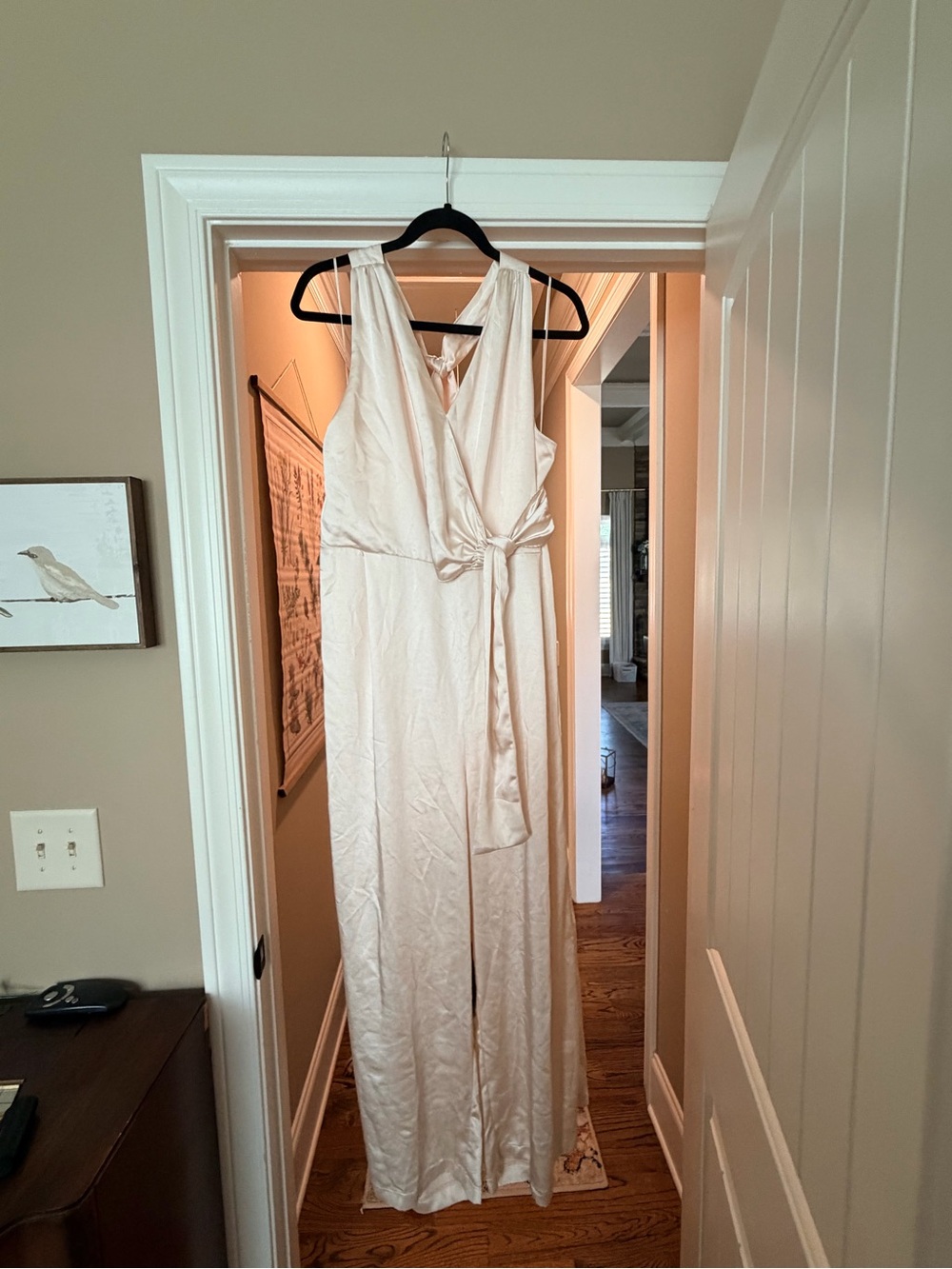 Skies Are Blue Curvy Champagne Satin Wrap Jumpsuit